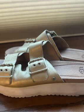UGG Metallic Gold Double-Buckle Slide Sandals